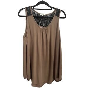 Pleione Top Blouse Shirt Brown Round Neck Sleeveless Size XS